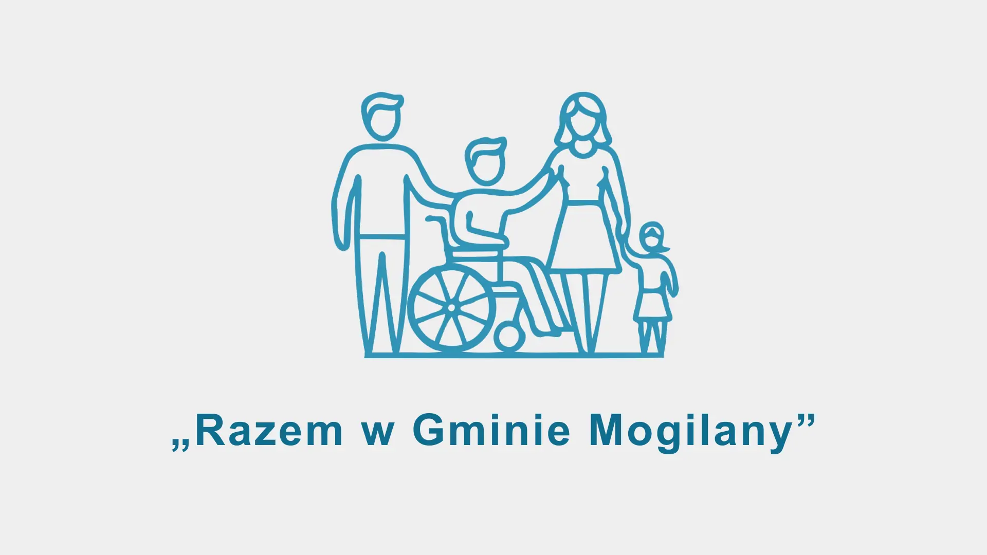 Grafika z napisem: razem w gminie Mogilany. Na grafice rodzina z osobą na wózku inwalidzkim